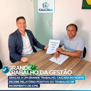 Caiçara do Norte recebe relatório positivo do trabalho de incremento de ICMS